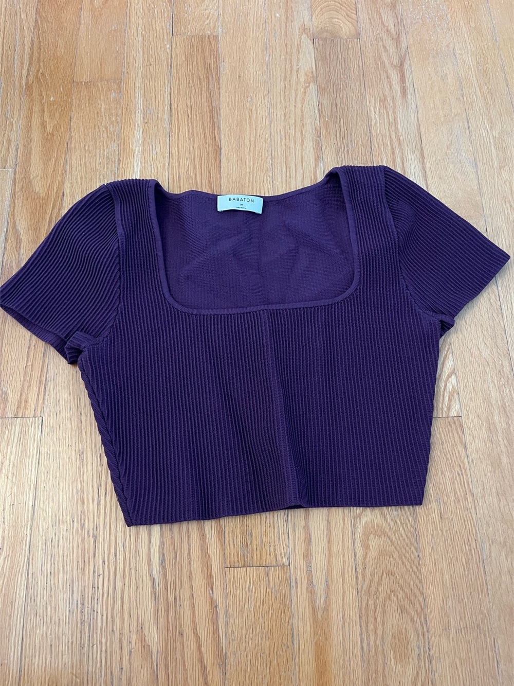 Babaton Sculpt Knit Square-Neck Short-Sleeve Top Purple